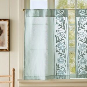 Anthropologie Embroidered Sheer Cafe Curtain Panels Light Blur Manette NEW